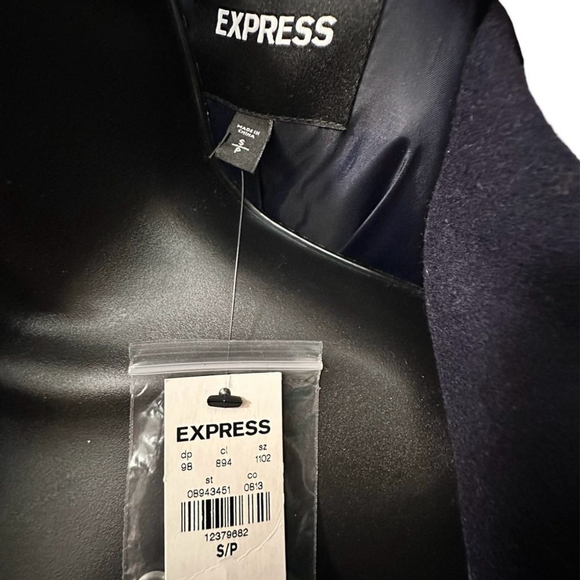 EXPRESS Navy Blue Wool Blend Coat Women's Small Lined Button Bell Sleeve Pockets - Picture 5 of 11